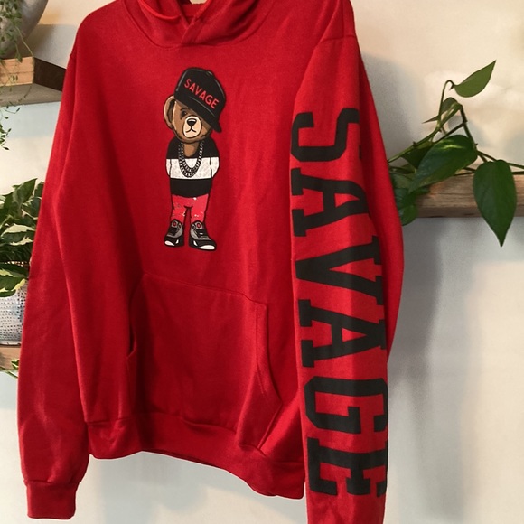 Savage Bear Red Graphic Sweatshirt/Hoodie - Picture 3 of 5